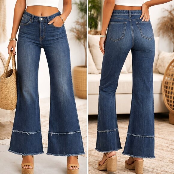 Dance & Marvel Denim - Dance & Marvel Boutique High Rise Wide Leg Raw Hem Patch Jeans L